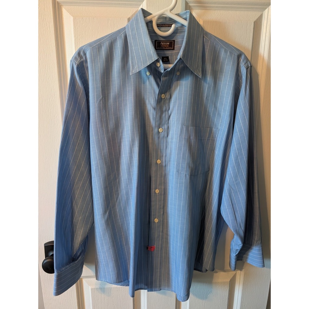 Vintage Arrow Dover Oxford Shirt Men 16.5 Long Sleeve Button Down Blue Striped